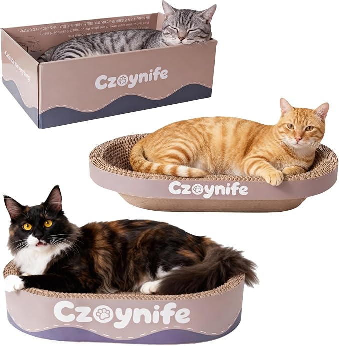 3PCS Cat Scratcher Cardboard, Oval Cat Scratch Pad Bowl Nest for Indoor Cats, Round Cat Scratching Board Corrugated Lounge Cat Bed, Furniture Protector for Couch (Coffee, 15.7 * 10 in)