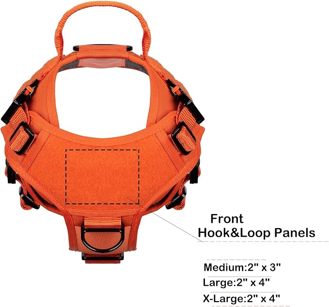 ICEFANG Tactical Dog Harness for Medium Dogs,Full Metal Buckles Dog Vest | with MOLLE, Reflective,Adjustable,2 Leash Clips,Control Handle,No Pull,Soft Padded,Orange,Medium
