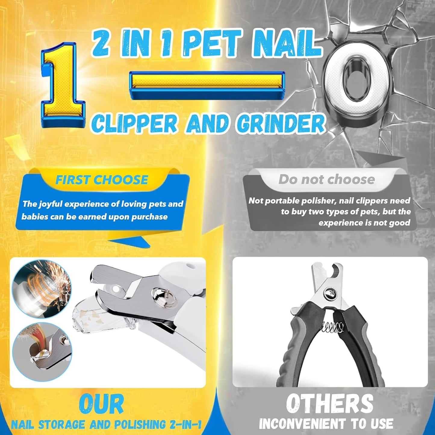 Cat Nail Grinder & Dog Nail Clippers Trimmers for Large Medium Small Dogs Cats Pets Claw Trimmer Quick Sensor and Safety Guard USB Rechargeable with 2 LED Lights