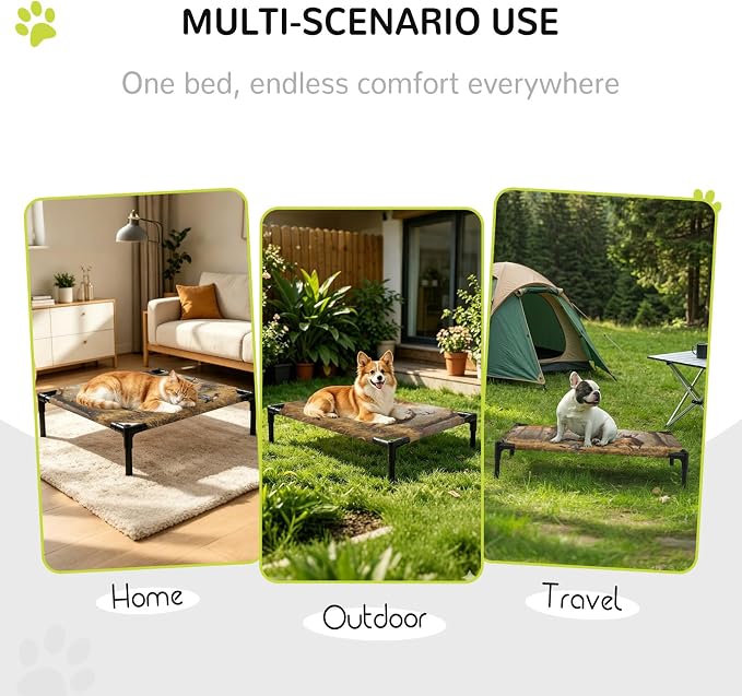 Outdoor Elevated Dog Bed for Medium Dogs, Brown Deer Birds Breathable Cooling Raised Dog Cot for Indoor/Outdoor, Autumn Forest Trees Grass Natural Scenery Waterproof Elevated Pet Beds, M 24 x 20 in