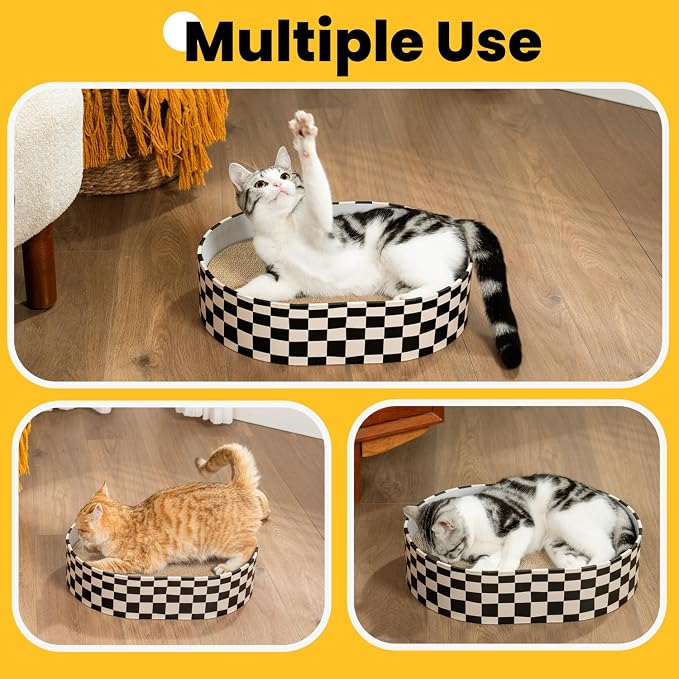 Conlun Cat Scratcher Box with 4 Cat Scratching Board Reversible Scratch Pad, Heavy Duty Corrugated Cardboard Pet Bed Lounger Kitty Scratchers for Indoor, Protects Furniture,Kittens Gifts-Large