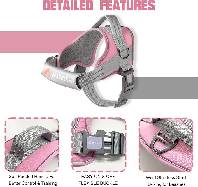 AUROTH Dog Harness and Leash Set Small Sized Dog, No Pull Escape Proof Vest | with Leash Clips, LED light clip, Breathable Mesh Padded No Choke, Easy Walking and Training, Pink, Small