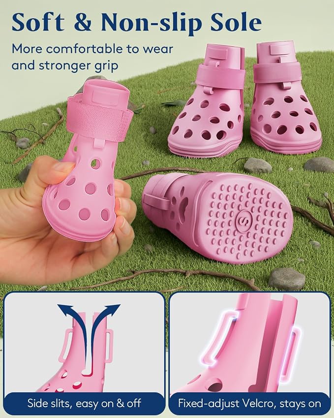Dog Shoes for Hot Pavement, Breathable Dog Boots Paw Protectors with Adjustable Straps & Non-Slip Sole, Easy On & Off, Waterproof, Easy-Cleaning (Pink, S)