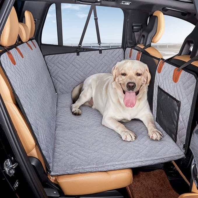 YJGF Hard Bottom Dog Car Seat Cover for Back Seat,Seat Extender for Dogs | Strong Support,More Rest Space,Waterproof, Scratch Resistant,Car Seat Protector,Dog Hammock for Car/SUV/Small Truck