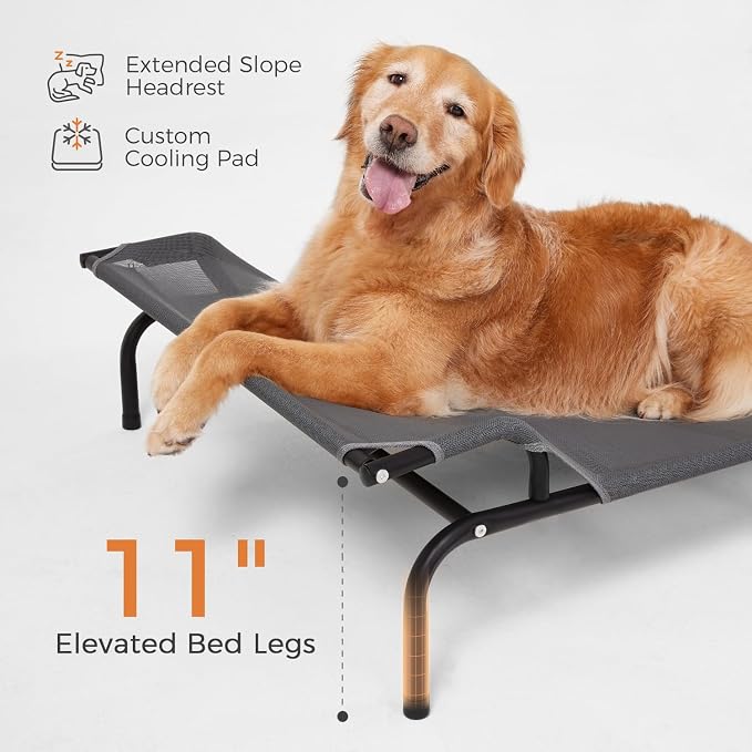 Sweetnight Elevated Dog Bed, Headrest Raised Cot with Cooling Mat | 43 Inch Waterproof Steel Frame Dog Bed with Cooling Mat, Supports 66-88 lbs Large Dogs, Easy Assembly Indoor Outdoor Cot