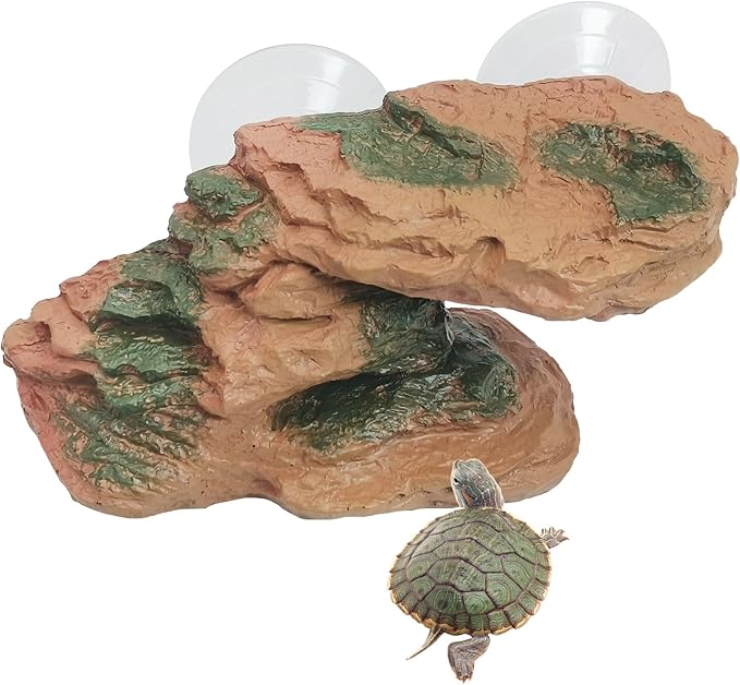 kathson Turtle Basking Platform Floating Turtle Dock Baby Tortoise Climbing Ramp Shale Reptiles Dock Resting Terrace Stone Aquarium Ornament for Frogs Newts (Red Size:8.2”Lx3.3”Wx3.1”H)