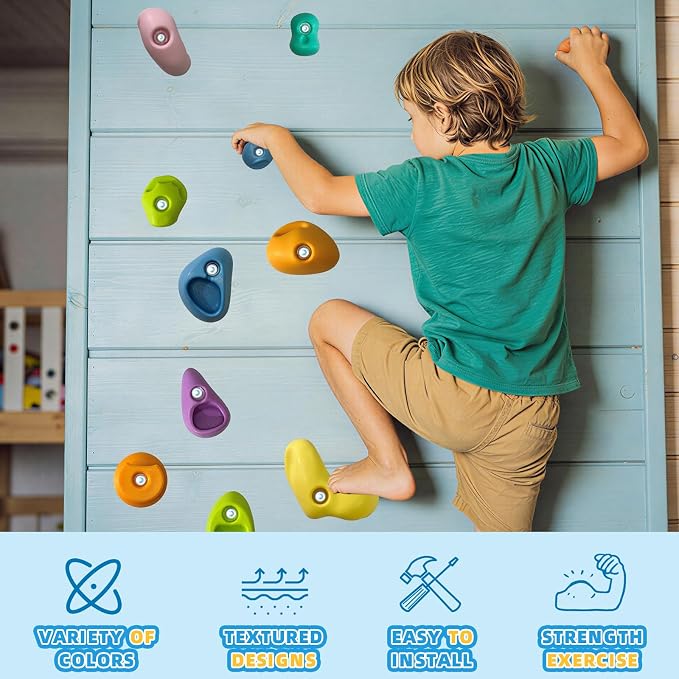 50 PCS Rock Climbing Wall for Kids,Rock Wall Climbing Holds,Adults Climbing Wall Grip Kits Holds Up to 230 lbs for Outdoor Indoor Home Playground Climbing Holds（Pastel Color）