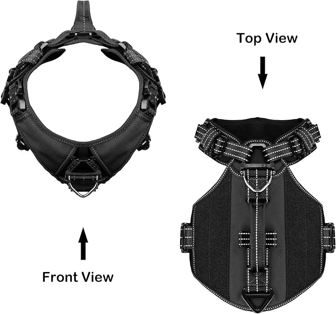 ICEFANG Quick-Moving Tactical Dog Harness for Large Dogs,No Pull Dog Vest | Control Handle,Reflective,Full Metal Buckles,Adjustable,Hook-and-Loop Panel,Soft Padded,Black,Large