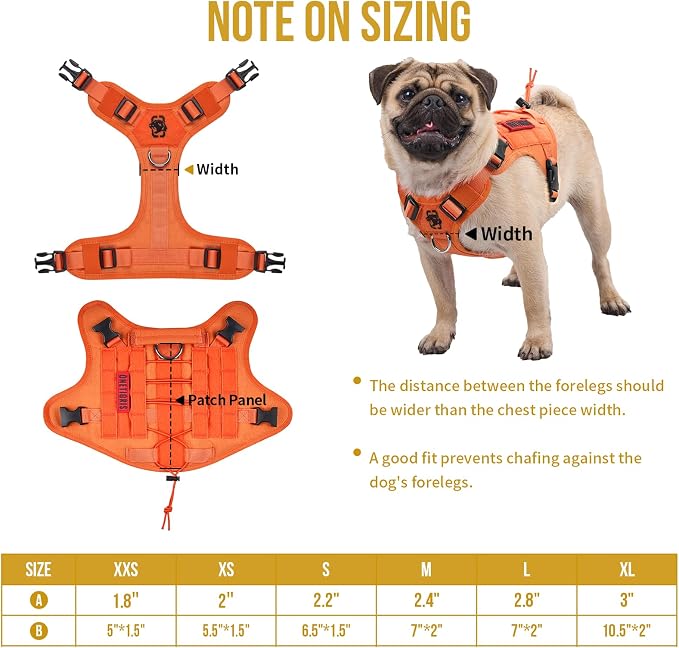 OneTigris Tactical Dog Harness Vest No-Pull Service Dog Vest for Small Dogs | 1000D Pullable Nylon, with Control Handle and Hook & Loop Panels, Easy On & Off, Adjustable for Walking Training Orange XS
