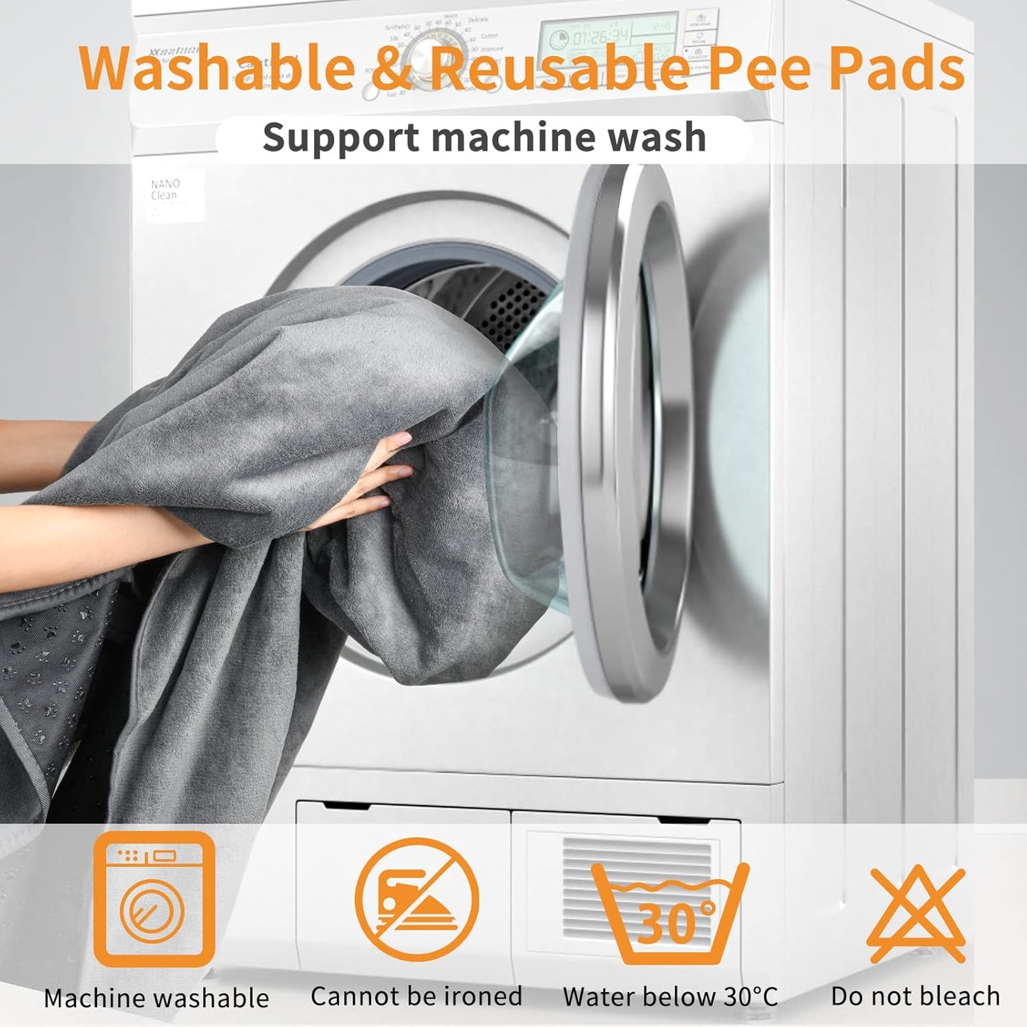 LOOBANI 2 Packs Extra Large Reusable Dog Mat for Floor, Non-Slip Washable Pee Pad for Dogs, Fast Absorbent Pet Whelping Pads, Puppy Playpen Mat for Incontinence, Housebreak, Crate, 48x48in, Gray