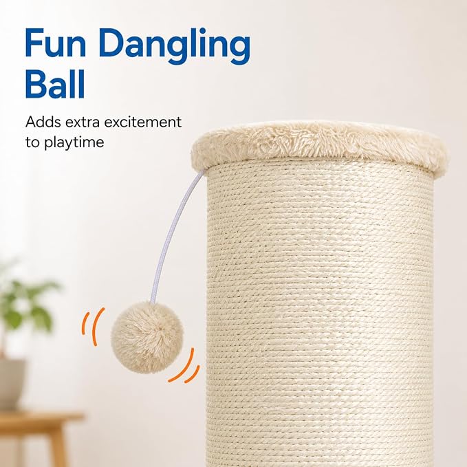 Sisal Cat Scratching Post for Indoor Cats & Kittens, 5.5" Diameter Heavy Duty Vertical Scratcher, 32 Inch Extra Tall Furniture Protector with Stable Base, Beige