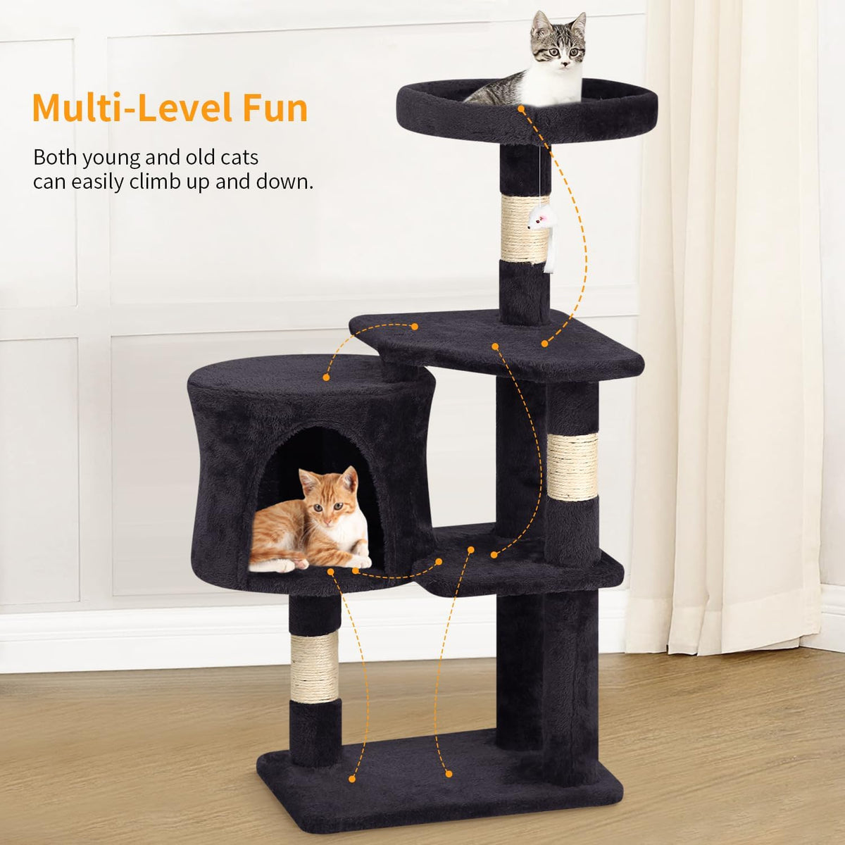 BestPet Cat Tree 36 inch Tall Scratching Toy Activity Centre Cat Tower Cat Condo Multi-Level Furniture Scratching Posts for Indoor Cats,Dark Gray