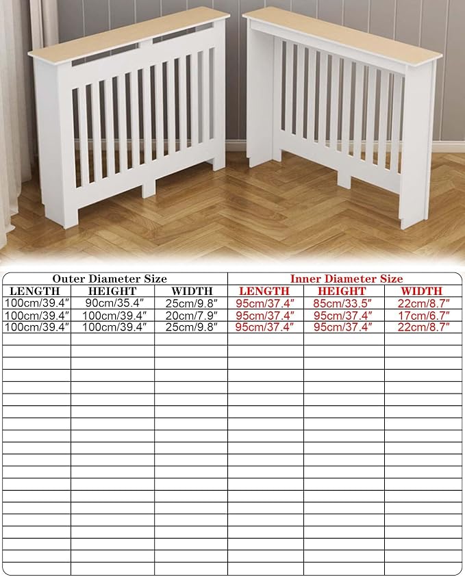 Modern Radiator Covers Wall Heater Cover Cabinet Shelf Bathroom Floor Radiator Shelve, Hide Cluttered Pipes/Easy to Install, Suitable for Household Living Room, White(39.4" Lx35.4 Hx9.8 W)