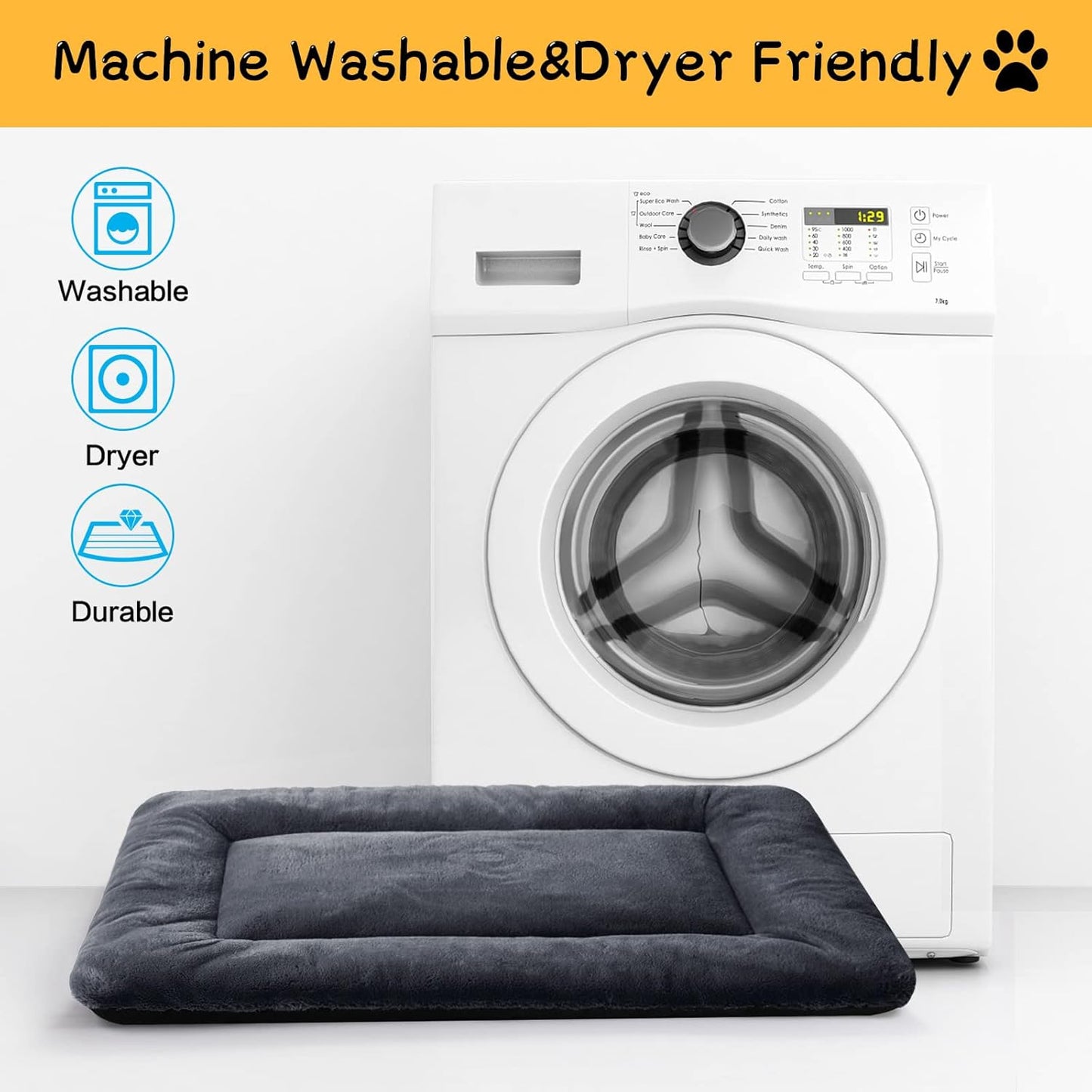 Ultra Soft Dog Bed & Kennel Pad for Large Dogs - Washable & Anti-Slip, Fits Metal Crates, Cozy Sleeping Mat, Dark Gray, 42 inch
