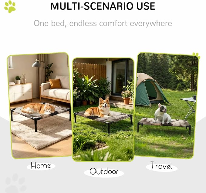 Outdoor Elevated Dog Bed for Medium Dogs, Brown Elk Breathable Cooling Raised Dog Cot for Indoor/Outdoor, Farm Pine Forest Tree Wildlife Rustic Waterproof Elevated Pet Beds, M 24 x 20 in