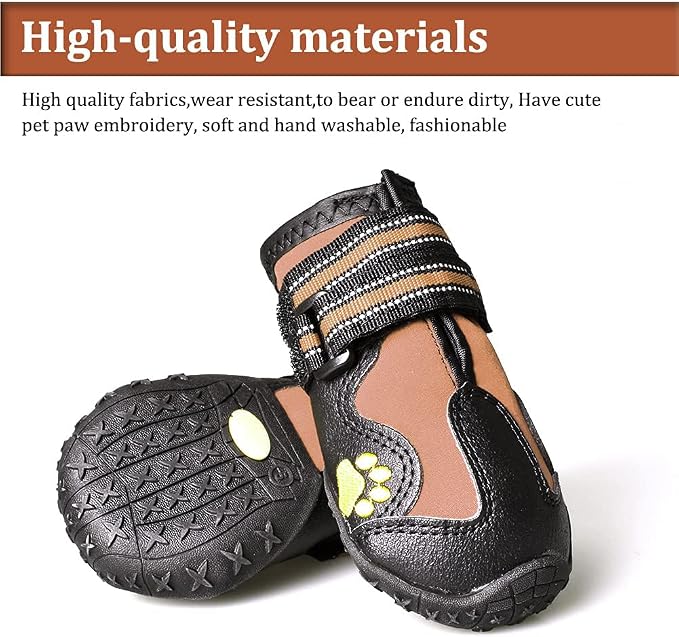 CovertSafe& Dog Boots for Dogs Non-Slip, Waterproof Dog Booties for Outdoor, Dog Shoes for Medium to Large Dogs 4Pcs with Rugged Sole Black-Brown