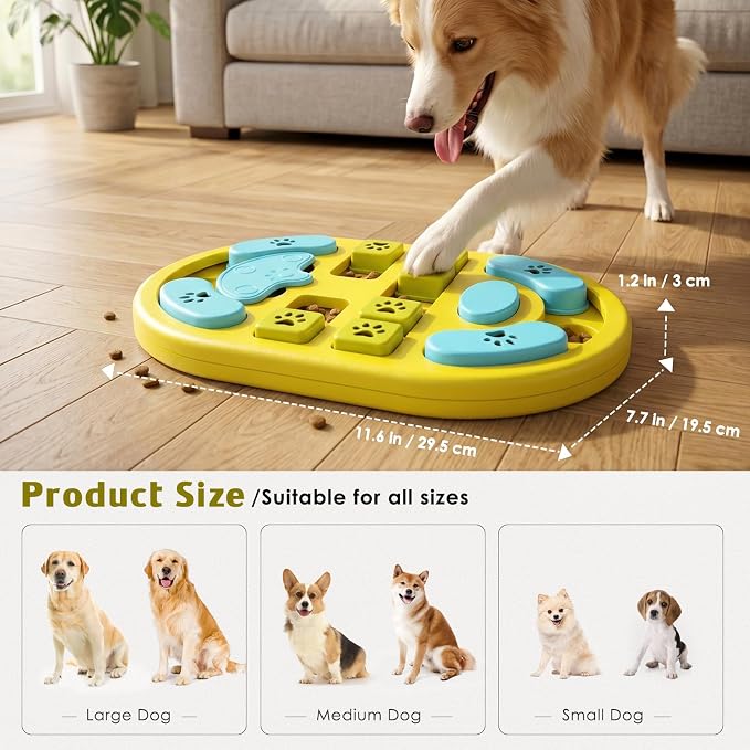 Dog Puzzle Toy, Interactive Treat Puzzle for IQ Training & Mental Stimulation, Non-Slip Slow Feeder Enrichment Boredom Buster for Puppies Small Medium Large Dogs Cats, Yellow Gift