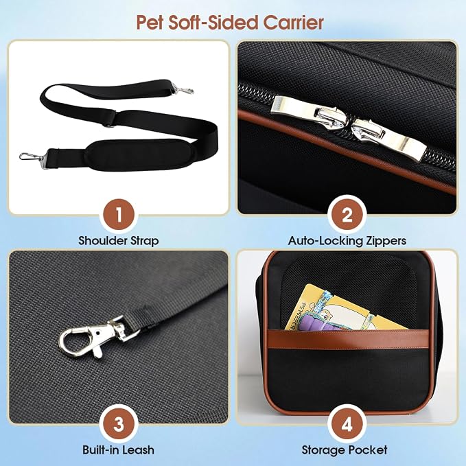 Expandable Cat Carrier for Small Pets, TSA Airline Approved Soft Sided Small Dog Travel Carrier, Collapsible Outdoor, Walking, Vet Cat Bag