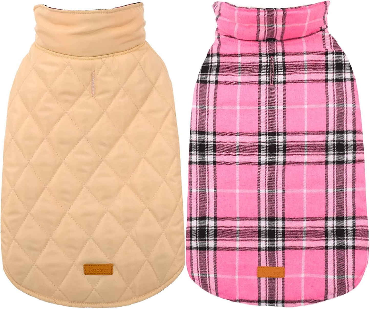 Kuoser Waterproof Dog Coat, Reversible Dog Jacket for Small Dogs, Adjustable Durable Doggie Winter Coat Warm Cozy Puppy Cold Weather Apparel from Small to Large Breed, Pink S