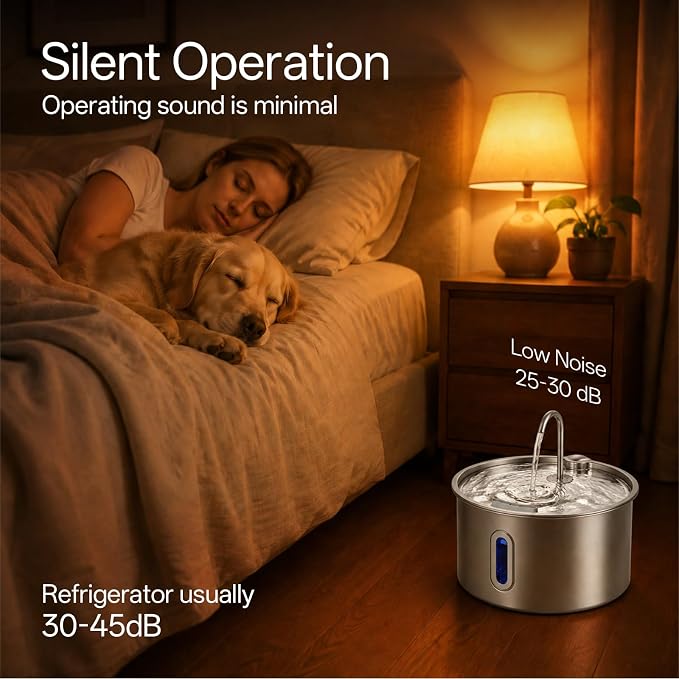 Stainless Steel Dog Water Fountain,12L/3.17Gal | Large Capacity 12 Pack Filter Visible Water Window Window LED Alert Anti-Splash Feeding Mat for MultiPet Homes