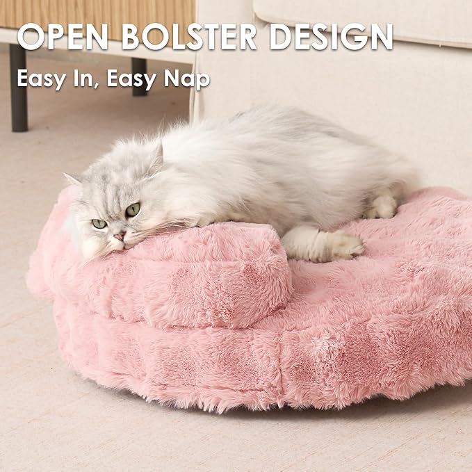 EHEYCIGA Soft Cat Couch Bed for Indoor Cats, Fluffy Small Dog Bed with Removable Washable Cover, Bolster Pet Sofa, Waterproof and Non-Slip, 23" x 23"x 7", Pink