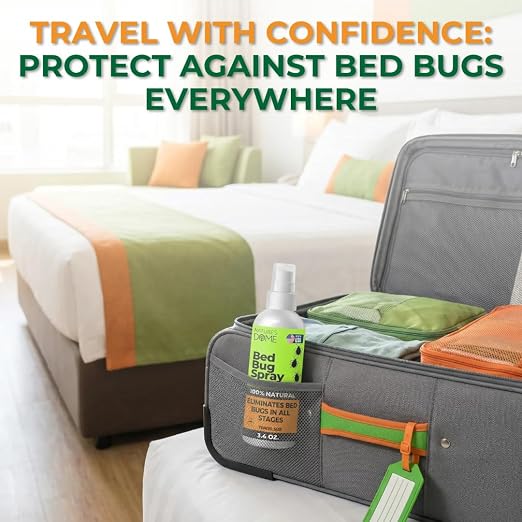 Nature's Dome TSA Approved Travel Bed Bug Spray (3.4 oz) Pack of 2 – Natural Bed Bug & Mite Killer, Destroys Eggs on Contact, Non-Staining for Hotel Mattresses & Luggage