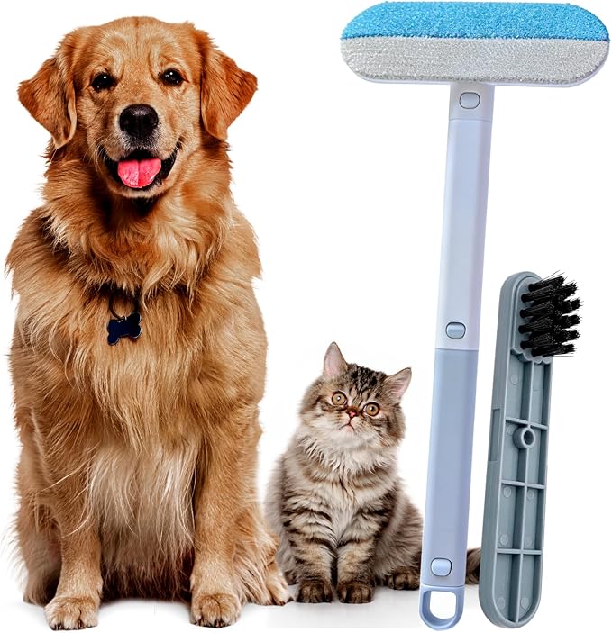 Pet Hair Removal Tool, Reusable Pet Hair Remover for Furniture, Couch, Carpet & Bedding, 17.3" Handle, Wide 7.3" Head, Mini Detail Brush, Easy Clean