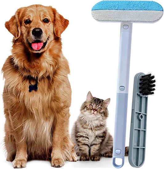Pet Hair Removal Tool, Reusable Pet Hair Remover for Furniture, Couch, Carpet & Bedding, 17.3" Handle, Wide 7.3" Head, Mini Detail Brush, Easy Clean
