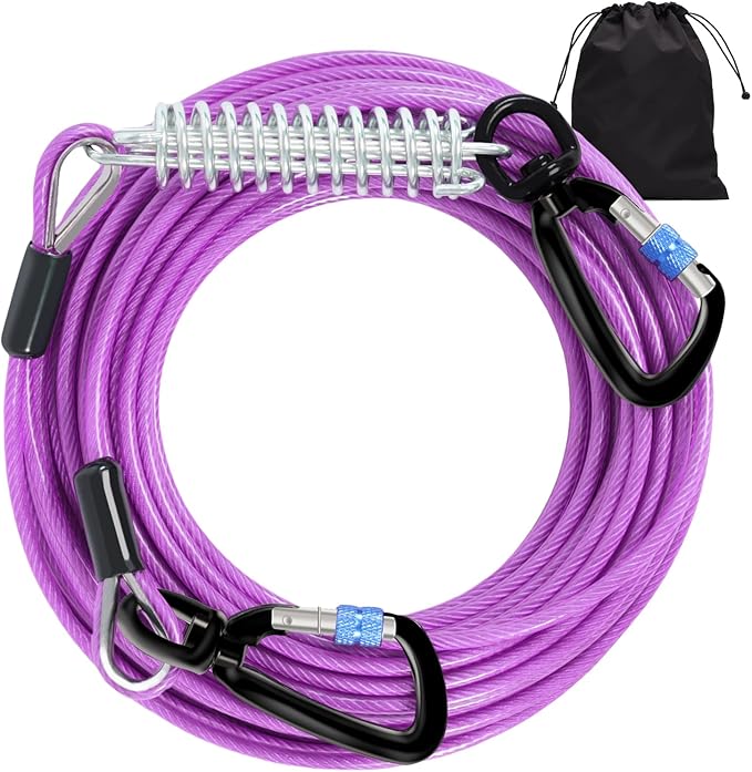 Snagle Paw Heavy Duty Long Dog Leads for Yard 150FT-1000LBS Break Strength,Dog Tie Out Cable with Swivel Lockable Hook & Spring,Chew Proof Dog Chain for Outside,Dog Run Cable for Medium Large Dogs