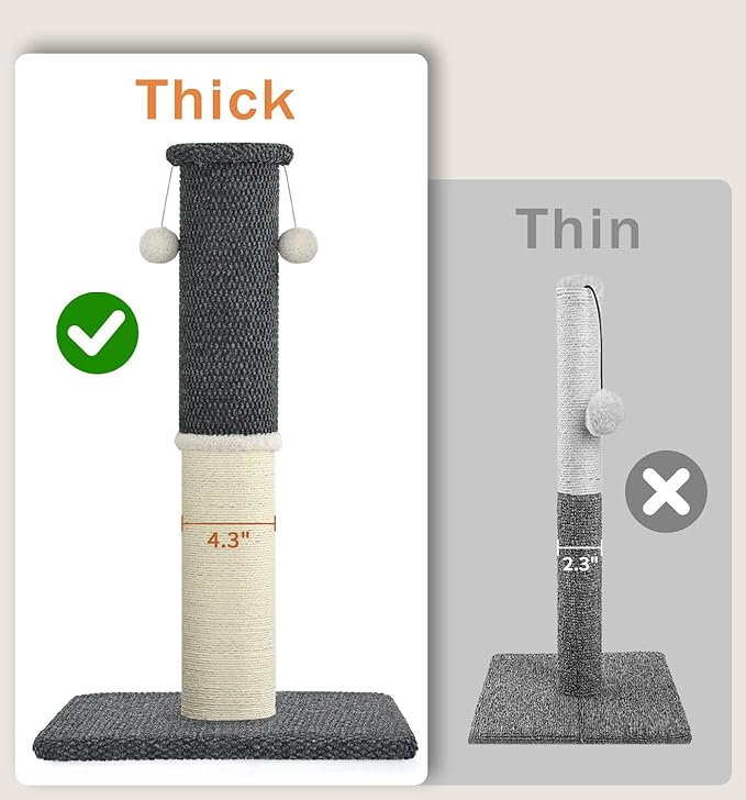 Made4Pets Tall Cat Scratching Post with Sisal & Carpet for Indoor Cats, 33" | Cat Scratcher with Wide Stable Base, Interactive Hanging Toys, Ideal for Adult Cats, Large Breeds and Full-Body Stretching