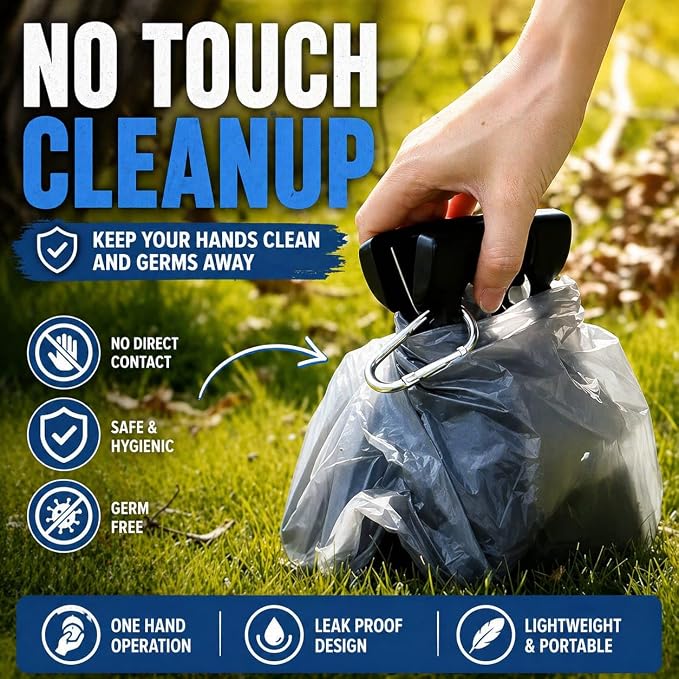 Dog Pooper Scooper with Waste Bag Dispenser – Large Size, Portable, Lightweight, One-Hand Operation, Leak-Proof, Durable Pet Waste Scooper (Grey)