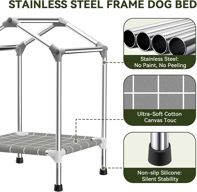 Elevated Dog House for Small Dogs, Raised Dog Bed with Removable Canopy | Weather-Resistant Sunshade Fabric, Indoor & Outdoor Portable Pet Tent, Rust-Proof Stainless Steel Frame, for Small Dogs