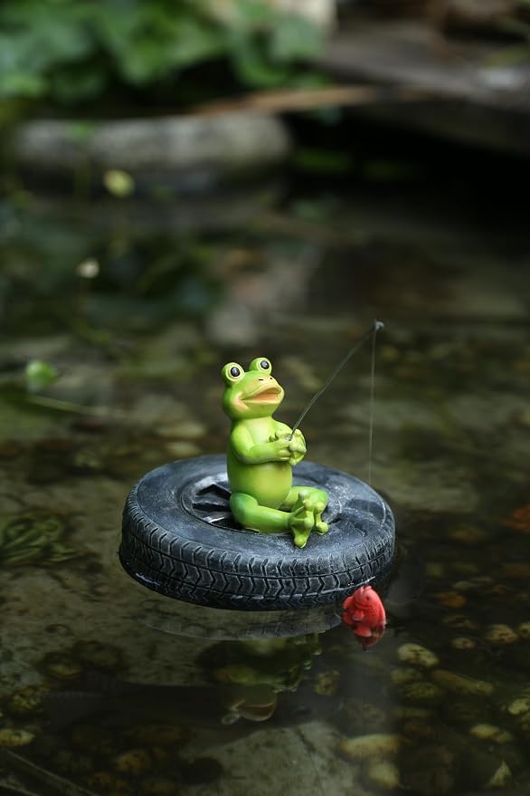 Pond Decoration, Green Resin Statue, Water Landscape Garden, Floating Decoration (Fishing for Frogs)