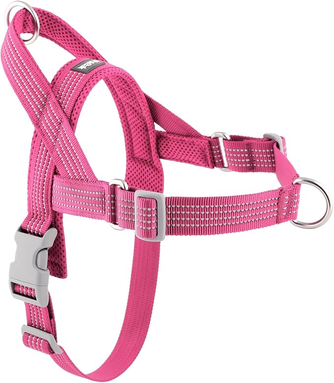 No Pull Dog Harness with Handle, Adjustable Soft Mesh Padded Vest | Reflective Walking Harness with Front Clip for Small Medium Large Dogs, Quick Fit No Escape for Training, Pink, L