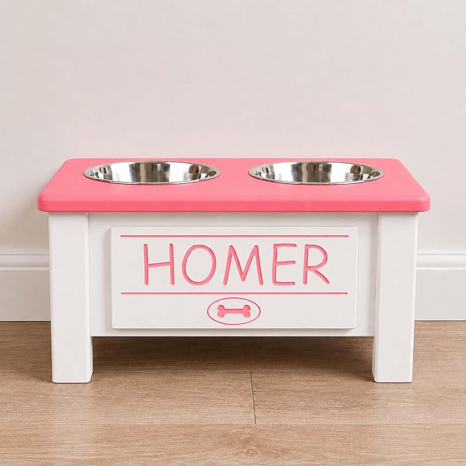 Elevated Dog Bowls, Personalized Raised Dog Bowl Stand for Medium Dogs | Farmhouse Style, Elevated Wood Stand, Storage Container, Stainless Steel Bowls, Raised Anti-Slip Feeder, Made in USA
