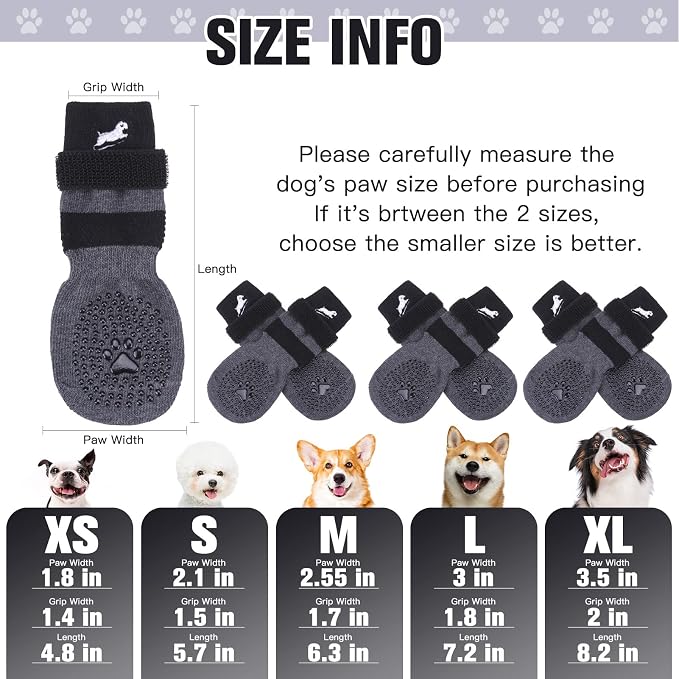 EXPAWLORER Anti Slip Dog Socks to Prevent Licking Paws,Winter Dog Boots & Paw Protectors,Dog Booties for Hardwood Floors with Grippers,Dog Shoes for Hot/Cold Pavement Small Medium Large Senior Dog