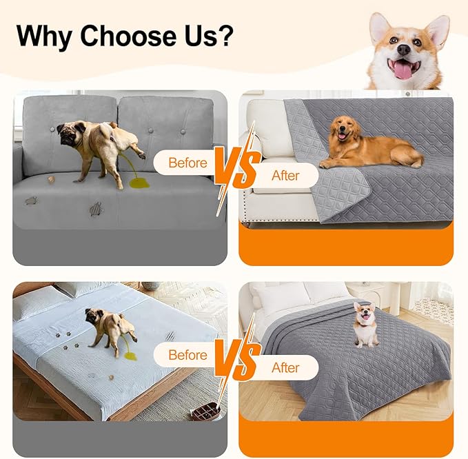 Smiry Reversible Waterproof Couch Covers for Sofa, Washable Dogs Pet Couch Covers for 3 Cushion Sofa Pet Friendly, Water Resistant Furniture Protector Slipcover, Geometric (30"x53", Grey/Light Grey)