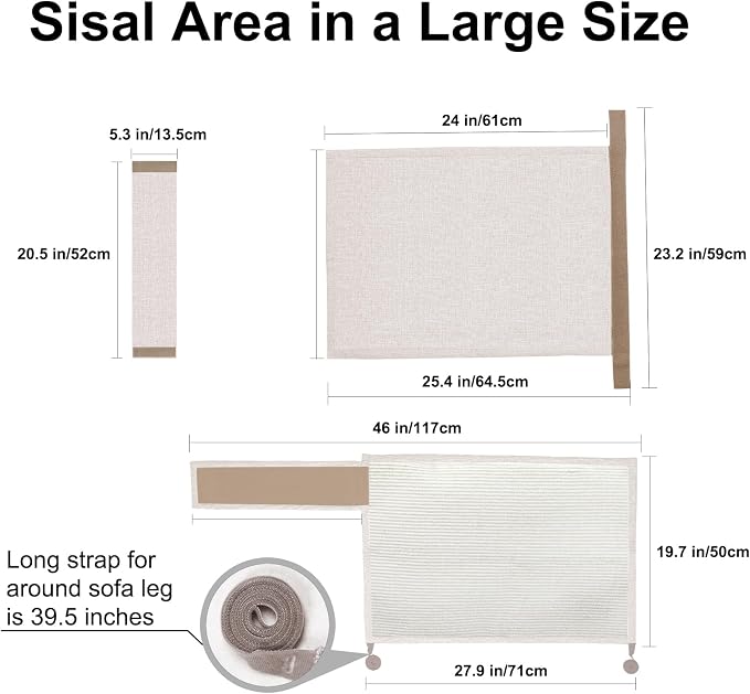 Cat Scratch Sofa Protector,27.6" L*19.6" W Cat Scratch Furniture Protector Pad Couch Arm Sheild with Natural Sisal for Protecting Couch Sofa Chair Furniture（Beige/Left Handed