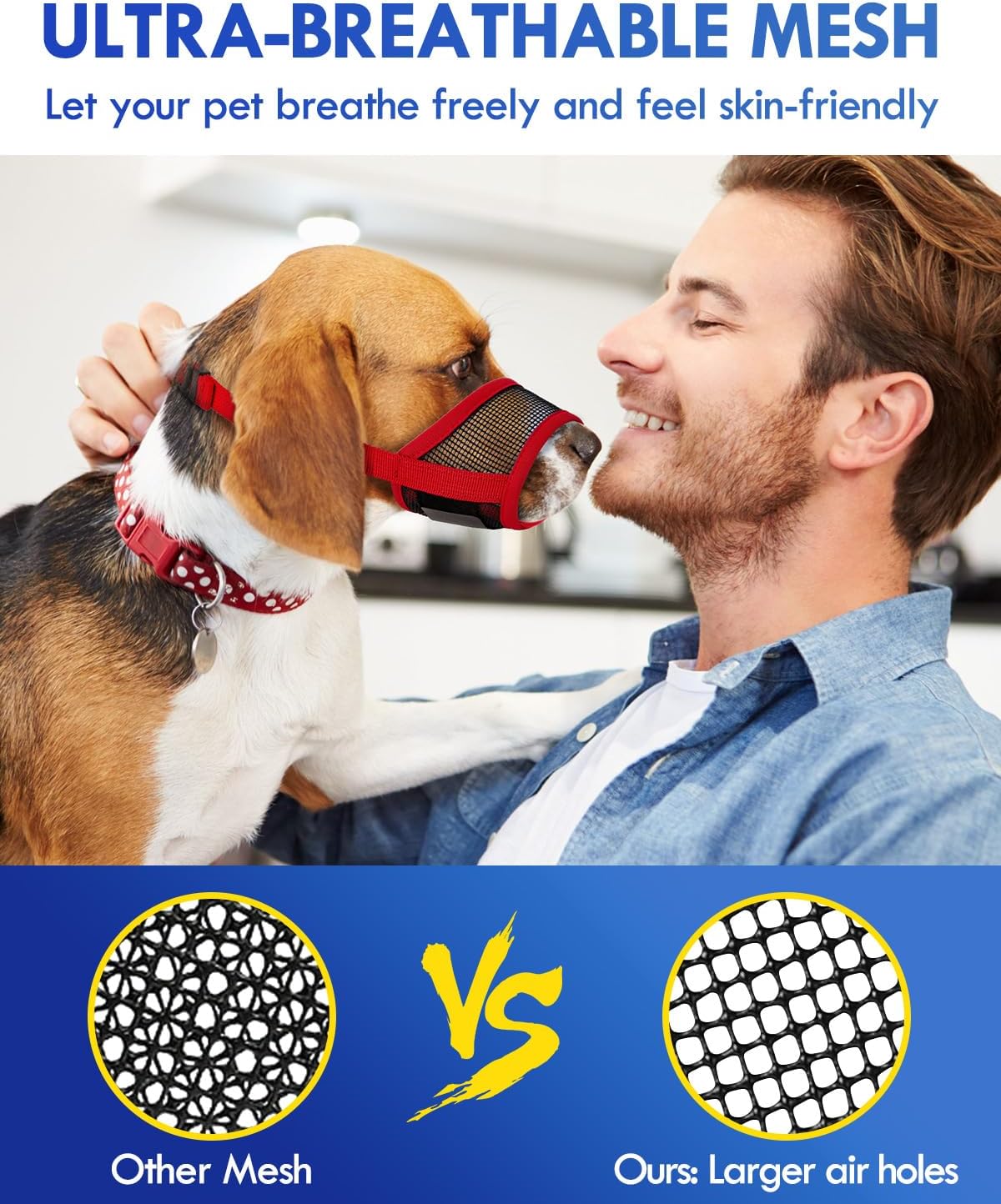 Dog Muzzle, Soft Air Mesh Muzzle for Small Medium Large Dogs Anti Biting Barking Chewing, Breathable Drinkable Adjustable Loop Pets Muzzle for German Shepherd Husky Labrador Retriever (Red,S)