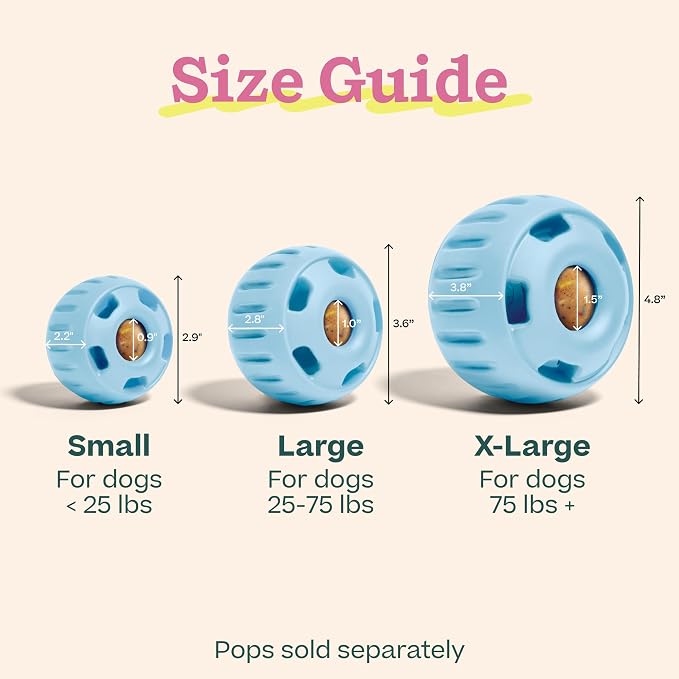 WOOF Pupsicle Interactive Dog Ball Toy for Dogs Large 25-75 lbs - Blue | Long-lasting enrichment toy for medium/large dogs, easy-fill design, low-mess play, made of natural rubber, easy to clean