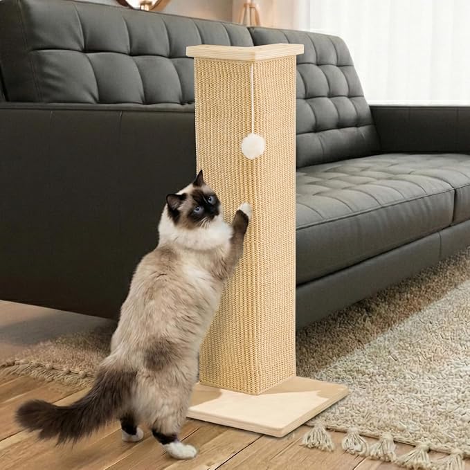 PETKARAY Couch Corner Cat Scratcher, 28'' Corner Wall Scratching Post, Sisal Cat Scratch Pad for Sofa & Furniture Protection with Toy Ball