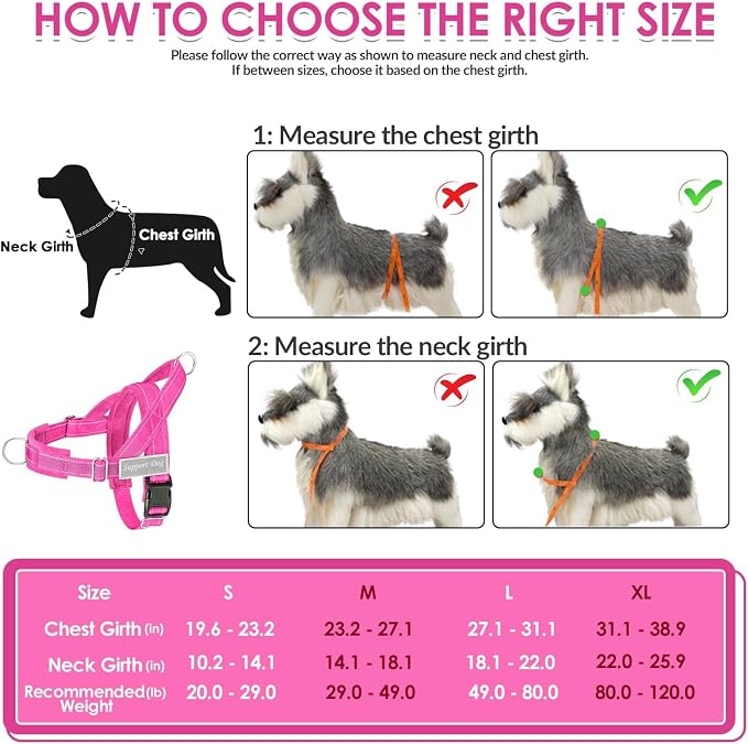 SlowTon No Pull Dog Harness with Front Clip - Heavy Duty, Soft Padded | Neck & Chest Adjustable, Tactical Pet Vest and Leash Set for Large Medium Sized Dogs, for Easy Walk & Training, Fuchsia XL