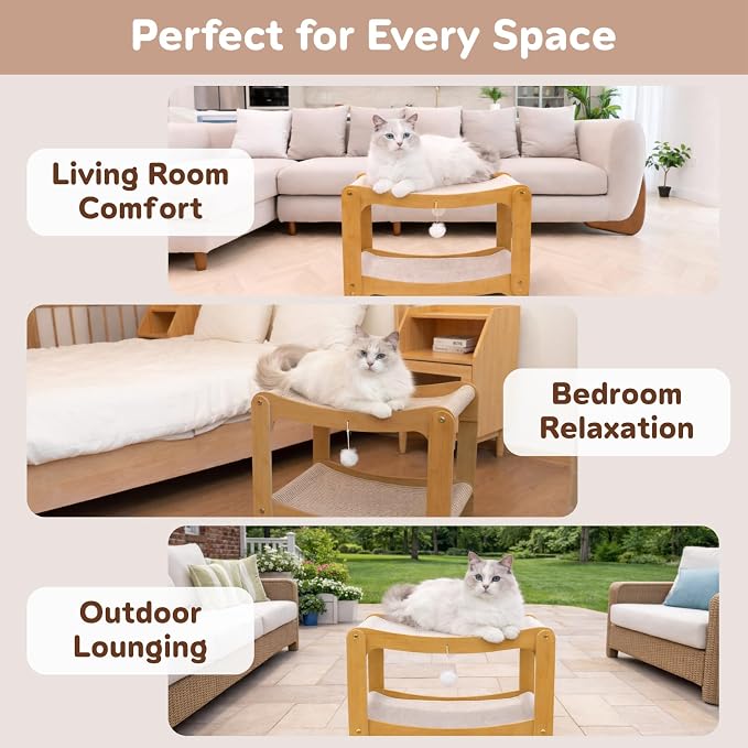 AIXINPET Two-Level Sisal Cat Scratcher Bed - Sturdy Cat Scratching Post with Scratch Pad&Hammock Bed, Comfortable Cats Bed for Indoor Kittens&Adult Cats -Sturdy Wooden Frame,Protect Furniture
