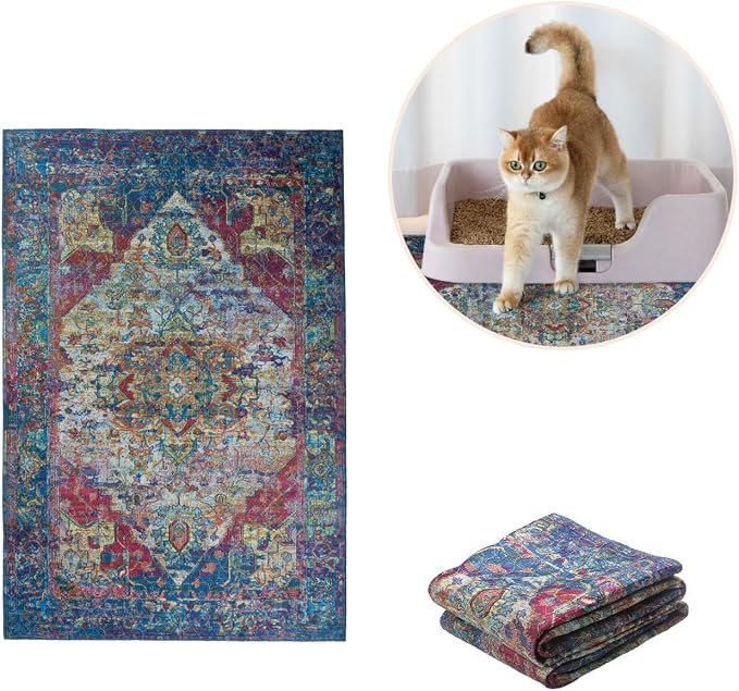 Lovewag Cat Litter Mat, Litter Box Mat, Bohemian Jewel, 16x24, 2 Pack | Washable litter mat cover, kitty litter mat & cat mat for litter box, litter trapping mat, prevents tracking, multi-cat