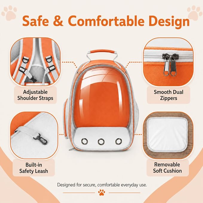 Pet Carrier Backpack Expandable for Cats and Small Dogs, Breathable Anti-Collapse Design, Airline Approved Travel Backpack for Hiking and Outdoor Use (Back Expandable-Orange)