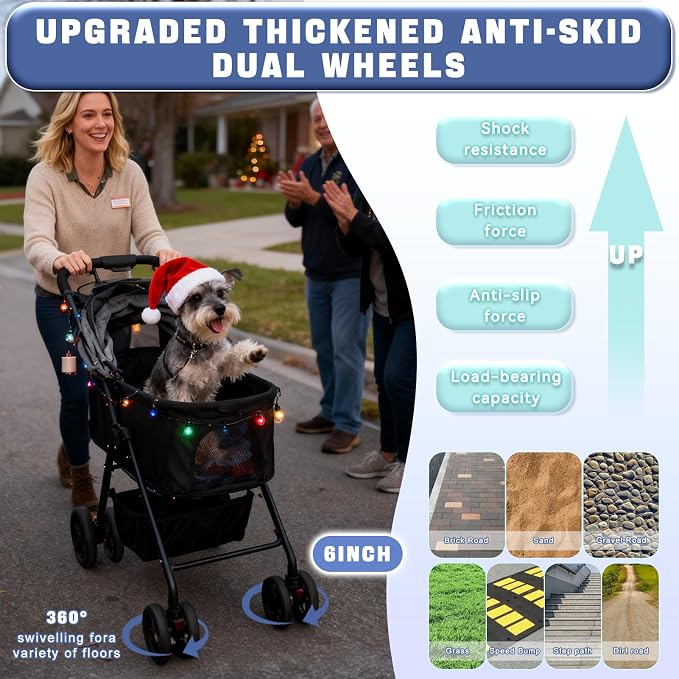 4 Wheels Pet Stroller 4 in 1 Pet Stroller with Detachable Carrier for Small & Medium Dogs Cats up to 55 lbs Easy-Folding Travel Dog Wagon with Car Seat Breathable Mesh,Black