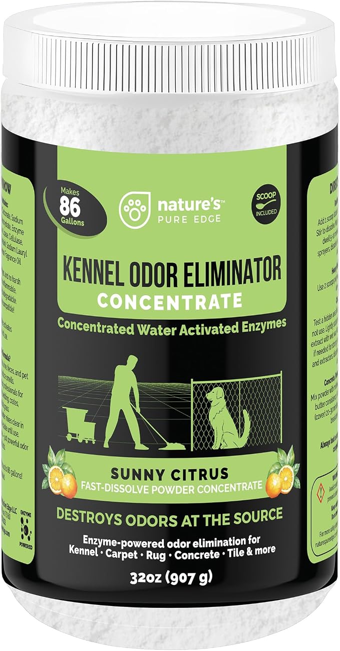 Nature's Pure Edge Enzyme Powder Concentrate, Sunny Citrus | Makes 86 Gallons, Professional Use for Kennel and Pet Odor Elimination, Removes Urine Poop from Carpets Floors