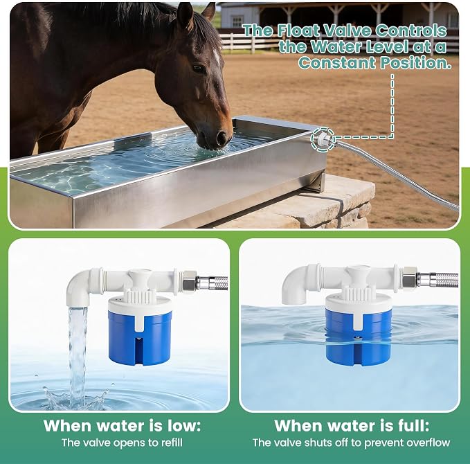 12Gal Automatic Livestock Water Trough, Stainless Steel Auto Dog Water Bowl Dispenser with Float Valve Kit, Self Filling Livestock Waterer Outdoor Extra Large Bowl for Dog Horse Goat Cow