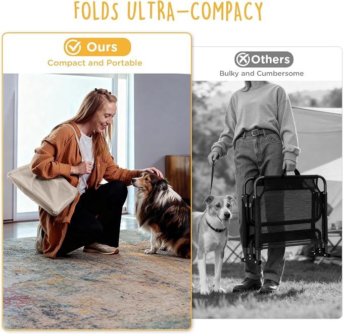 Upgraded Non-Slip Daisy Cot, Large Foldable Elevated Dog Bed, Portable Raised Outdoor Folding Dog Cot for Camping/Home, Chew Proof Waterproof Heavy Duty Up to 160 Lbs, Brown, 43"x27"