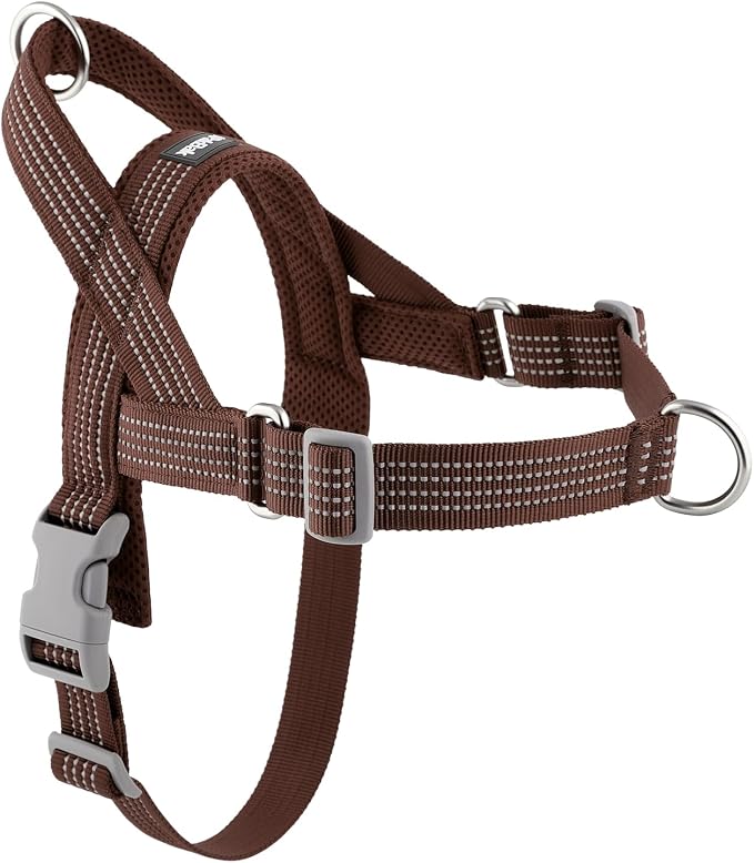 No Pull Dog Harness with Handle, Adjustable Soft Mesh Padded Vest | Reflective Walking Harness with Front Clip for Small Medium Large Dogs, Quick Fit No Escape for Training, Chocolate, M